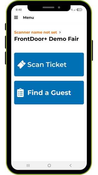 Main menu of the FrontDoor+ Guest Check-In app