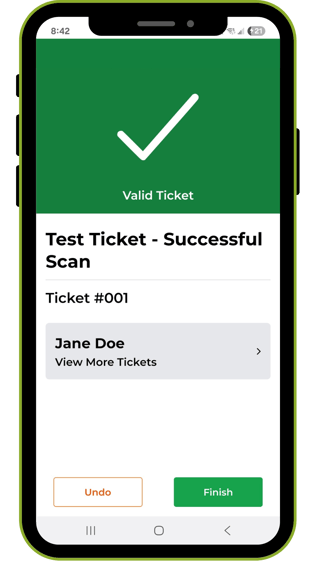 Valid Ticket result screen in the FrontDoor+ Guest check-In app